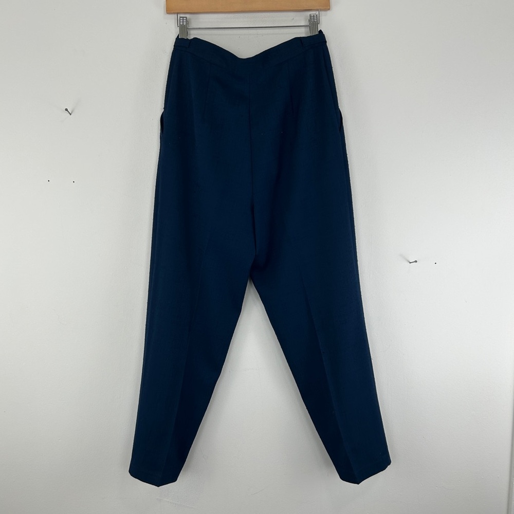 Vintage Navy Blue High Waisted Tapered Trousers Pants - Picture 6 of 8